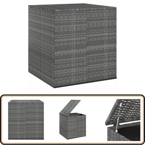 Garten-Kissenbox PE Rattan 100x97,5x104 cm Grau - Gartenkiste - Außenschrank - Stauraum - Sitzplatz Dekoration - Wetterfest