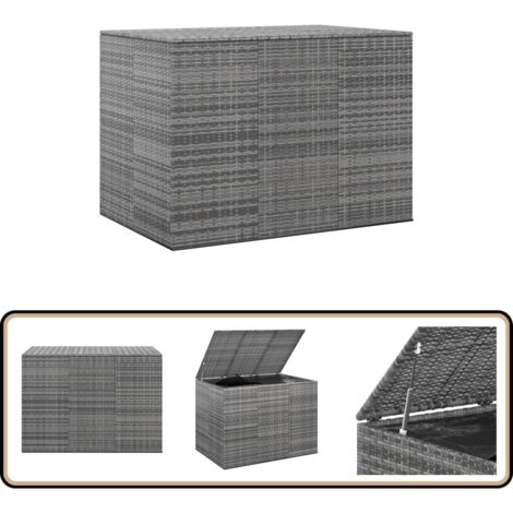 Garten-Kissenbox PE Rattan 145x100x103 cm Grau - Gartenkiste - Außenkasten - Stauraum - Sitzplatz Dekoration - Wetterfest