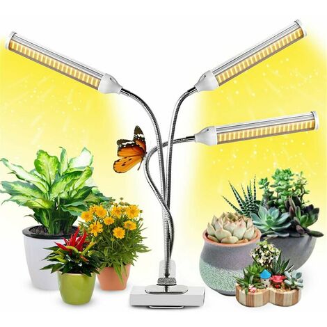 Garten-LED-Wachstumslicht für den Innenbereich, automatisch – Ein-/Aus-Timer, 3 Vollspektrum-Lichtköpfe für Sämlinge, Sukkulenten, Orchideen –