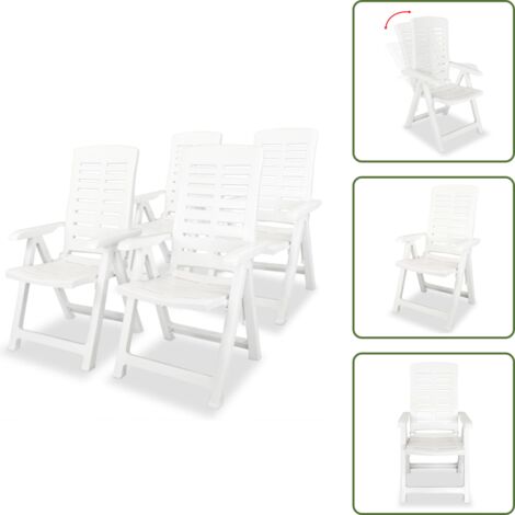 Garten-Liegestühle 4 Stk. Kunststoff Weiß - Gartenstühle - Plastikstühle - Outdoor Möbel - Balkonmöbel - Esszimmerstühle
