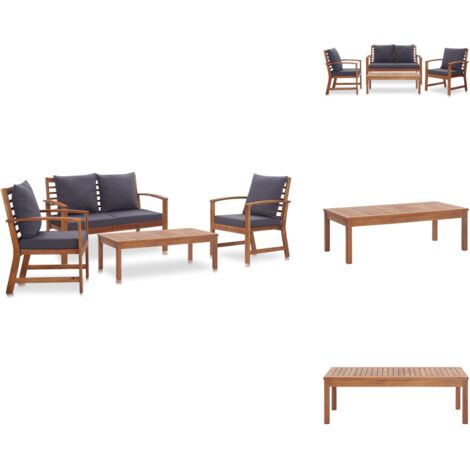 Garten-Lounge-Set mit Auflagen 4-tlg. Massivholz Akazie - Gartenmöbeln - Loungemöbel - Holztisch - Gartentisch - Esszimmergarnitur