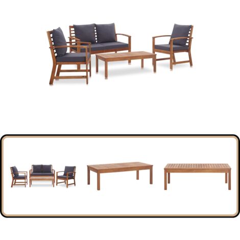 Garten-Lounge-Set mit Auflagen 4-tlg. Massivholz Akazie - Gartenmöbeln - Loungemöbel - Holztisch - Gartentisch - Esszimmergarnitur