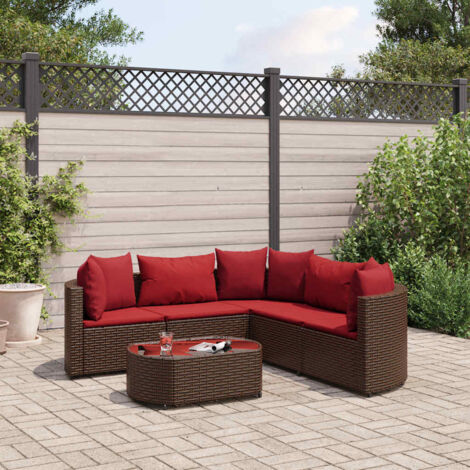 Garten-Lounge-Set mit Kissen 6-teilig braun geflochtene Rattan