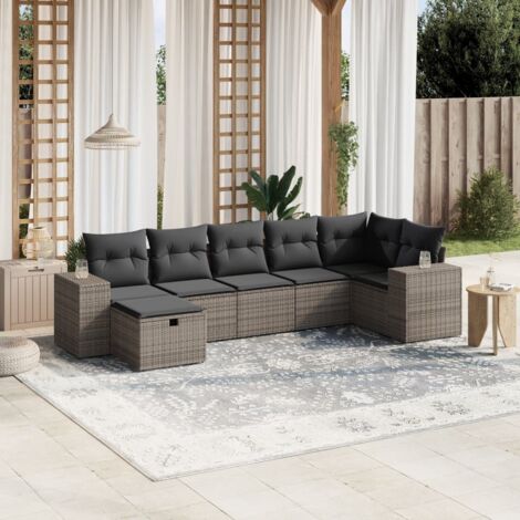 Garten Lounge Set mit Kissen 7-teilig grau Rattan