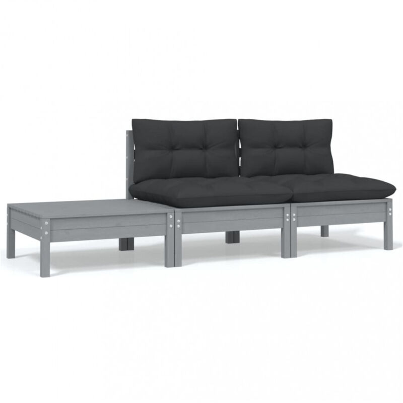 3-tlg. Garten-lounge-set Mit Kissen Weiß Kiefer Massivholz - Vidaxl