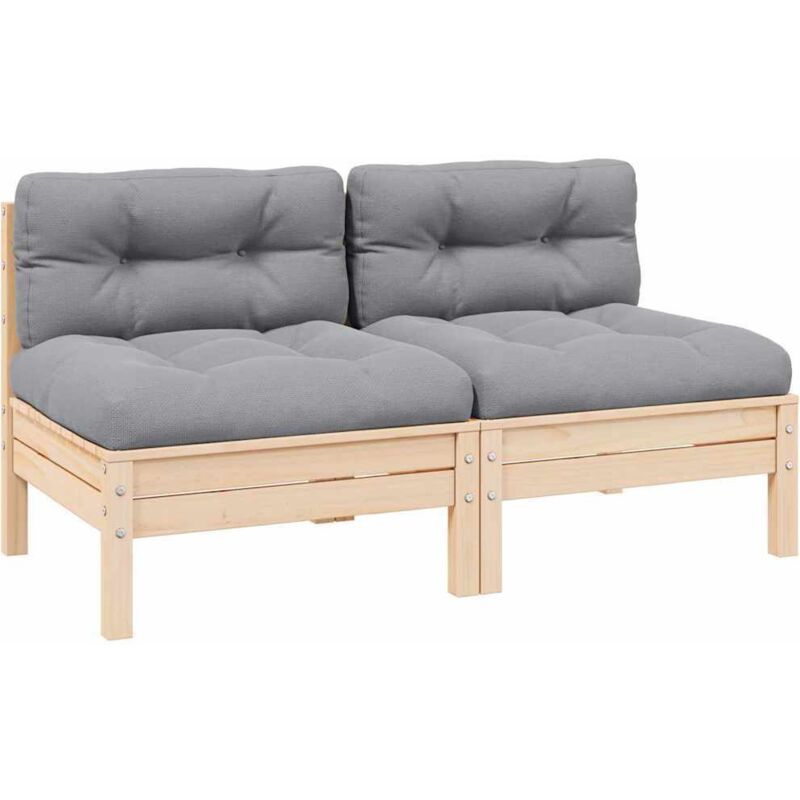 2-sitzer-gartensofa Mit Grauen Kissen Massivholz Kiefer - Vidaxl