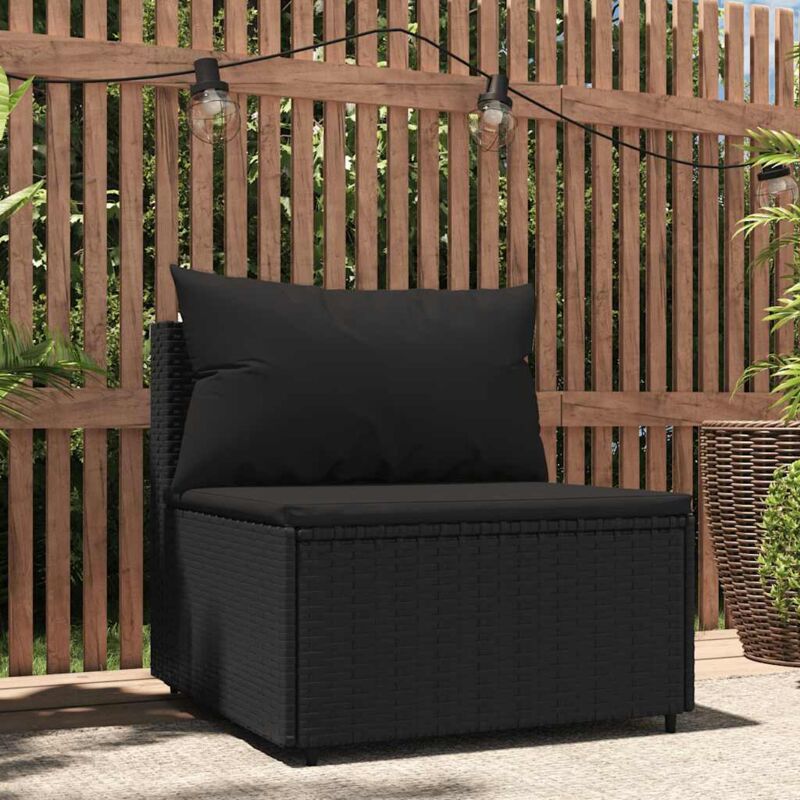 Vidaxl The Living Store Garten-Mittelsofa Mit Kissen Schwarz Poly Rattan - Outdoor Möbel - Gartenmöbel - Sofa Set - Lounge Set - Rattan Sofa