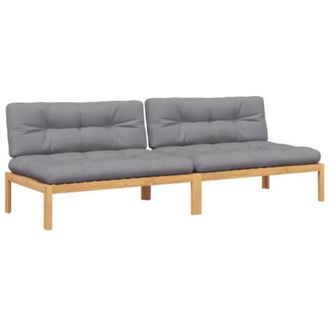 Garten-Mittelsofas aus Paletten 2 Stk. mit Kissen Akazienholz vidaXL