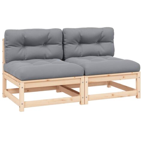 Garten-Mittelsofas mit Grauen Kissen 2 Stk. Massivholz Kiefer vidaXL