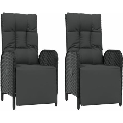   2x Gartenstuhl Relaxsessel mit Kissen Poly Rattan Stuhl Schwarz/Grau