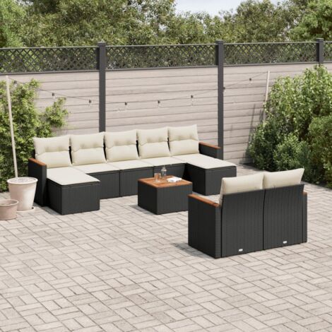 Garten-Salon 10 Teilig mit Kissen Schwarz Geflochtene Harz