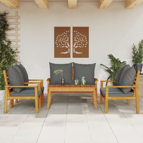 Garten-Salon mit 5 Polstern aus massivem Akazienholz