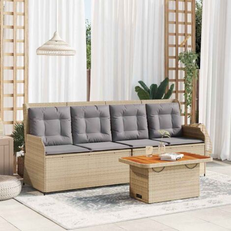 Garten-Sitzgruppe mit Kissen 3 Teile beige geflochtene Harz
