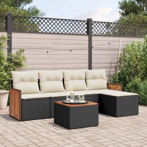 Garten-Sofa 6 Teilig mit Kissen Schwarz Geflochtenes Material
