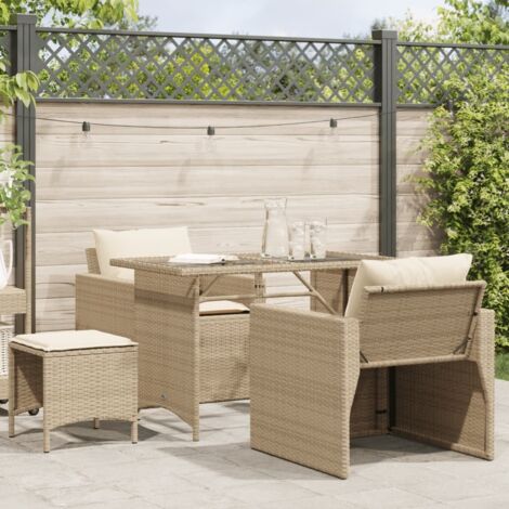 Garten-Sofa mit Kissen 4-teilig beige Rattan