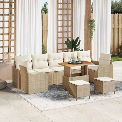 Garten-Sofa-Set 10 pcs Beige Poly-Rattan vidaXL