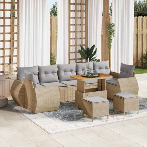 Garten-Sofa-Set 10 pcs Beige Poly-Rattan vidaXL