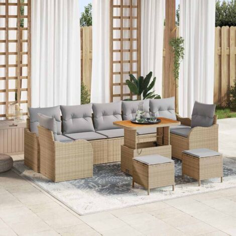 Garten-Sofa-Set 10 pcs Beige Poly-Rattan vidaXL