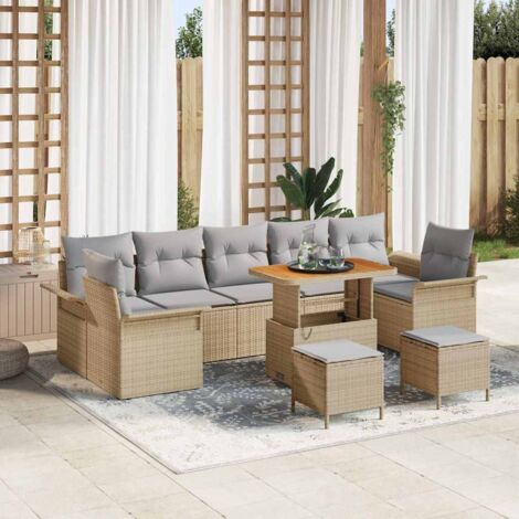 Garten-Sofa-Set 10 pcs Beige Poly-Rattan vidaXL