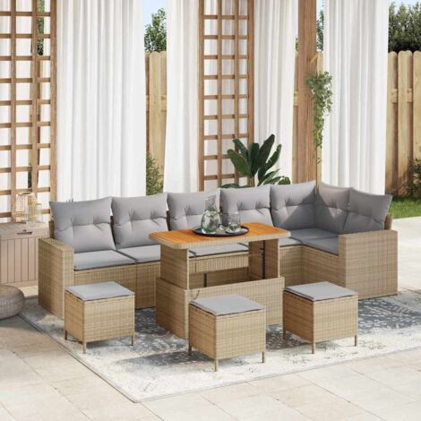 Garten-Sofa-Set 10 pcs Beige Poly-Rattan vidaXL