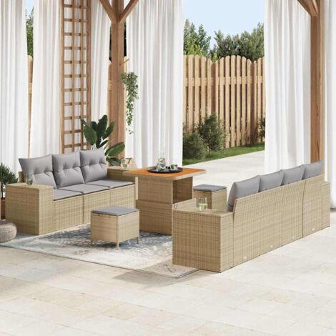 Garten-Sofa-Set 10 pcs Beige Poly-Rattan vidaXL
