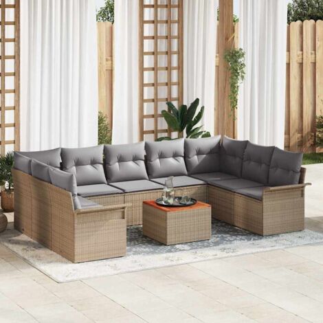 Garten-Sofa-Set 10 pcs Beige Poly Rattan vidaXL