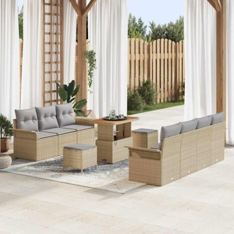 Garten-Sofa-Set 10 pcs Beige Poly-Rattan vidaXL