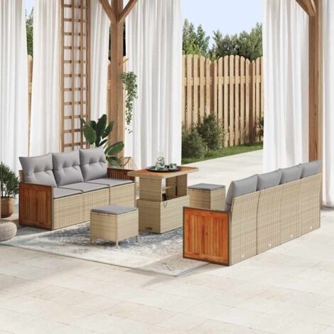 Garten-Sofa-Set 10 pcs Beige und Hellgrau Poly-Rattan vidaXL
