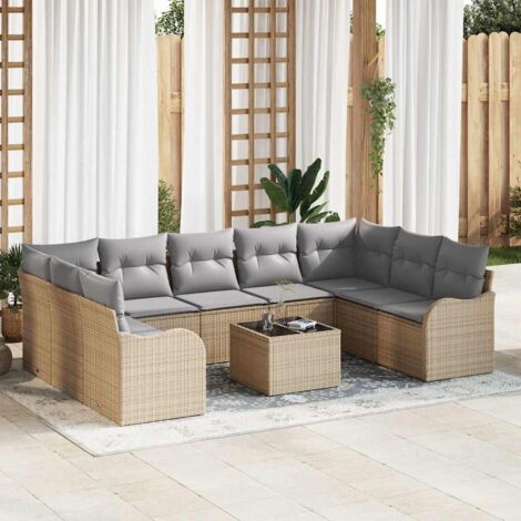 Garten-Sofa-Set 10 pcs Beige und Hellgrau Poly Rattan vidaXL