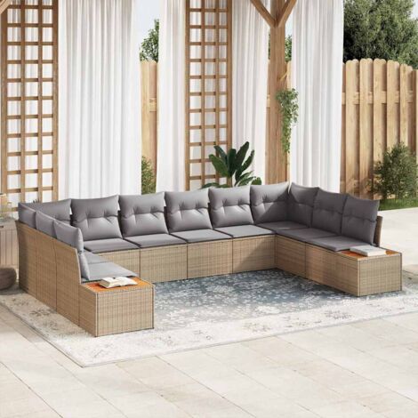 Garten-Sofa-Set 10 pcs Beige und Hellgrau Poly Rattan vidaXL
