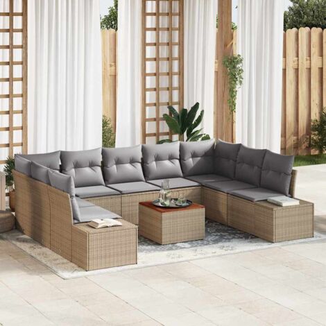 Garten-Sofa-Set 10 pcs Beige und Hellgrau vidaXL