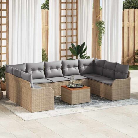 Garten-Sofa-Set 10 pcs Beige und Hellgrau vidaXL