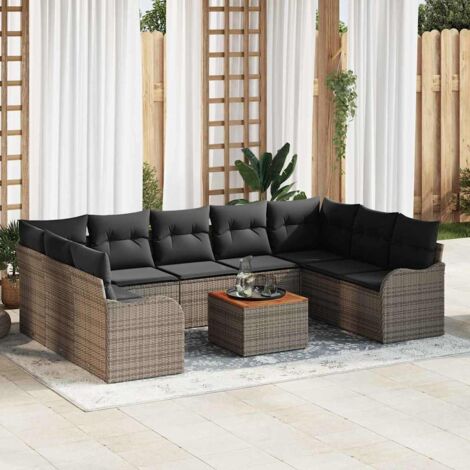 Garten-Sofa-Set 10 pcs Grau Poly Rattan vidaXL