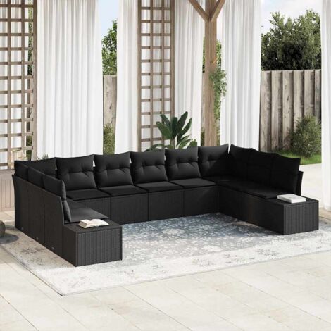 Garten-Sofa-Set 10 pcs Schwarz 344 x 209 x 85 cm Poly Rattan vidaXL