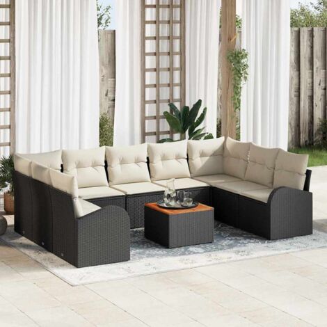 Garten-Sofa-Set 10 pcs Schwarz und Weiß vidaXL