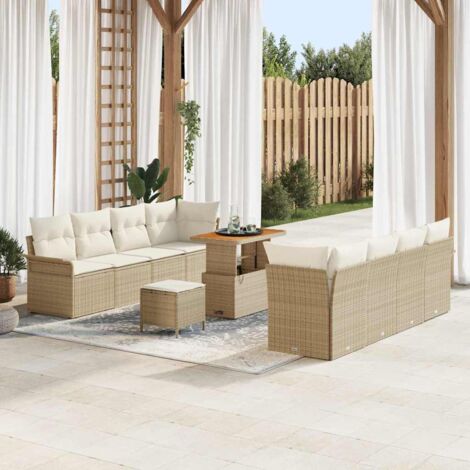Garten-Sofa-Set 11 pcs Beige Poly-Rattan vidaXL
