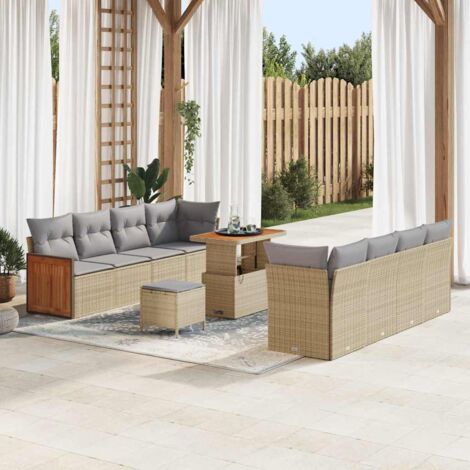 Garten-Sofa-Set 11 pcs Beige Poly-Rattan vidaXL