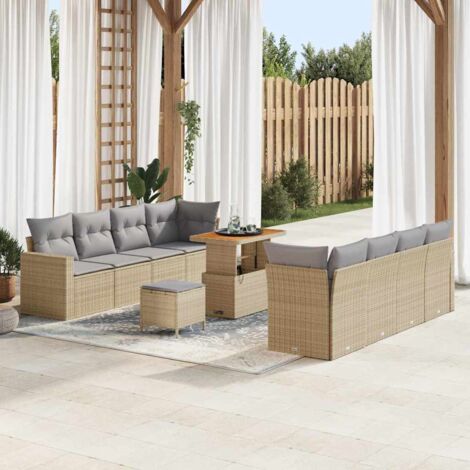 Garten-Sofa-Set 11 pcs Beige Poly-Rattan vidaXL