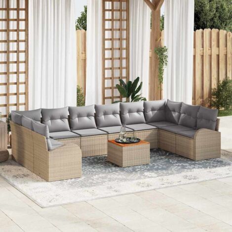 Garten-Sofa-Set 11 pcs Beige und Hellgrau vidaXL