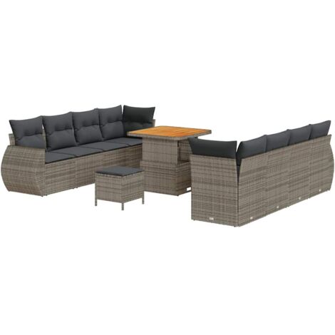 Garten-Sofa-Set 11 pcs Grau Poly-Rattan vidaXL