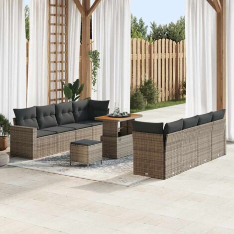 Garten-Sofa-Set 11 pcs Grau Poly-Rattan vidaXL