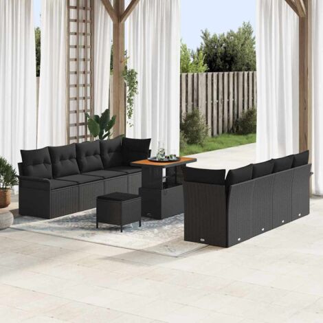 Garten-Sofa-Set 11 pcs Schwarz Poly-Rattan vidaXL