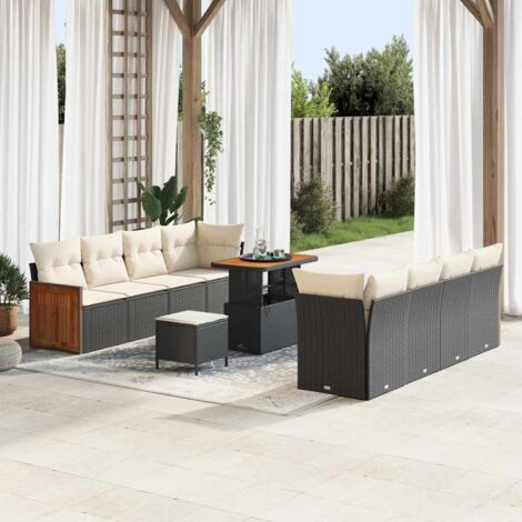 Garten-Sofa-Set 11 pcs Schwarz und Creme Poly-Rattan vidaXL
