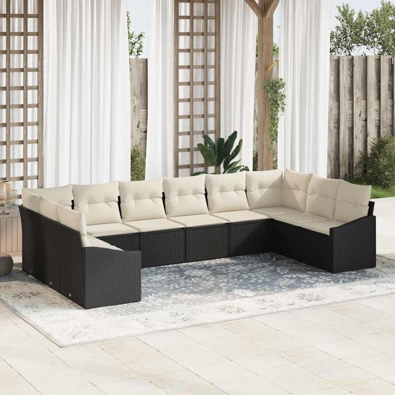 Garten-sofa-set 10 Teile Beige Kissen Und Schwarzer Rahmen - Vidaxl