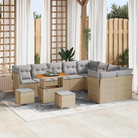 Garten-Sofa-Set 12 pcs Beige Poly-Rattan vidaXL