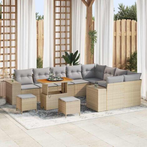 Garten-Sofa-Set 12 pcs Beige Poly-Rattan vidaXL