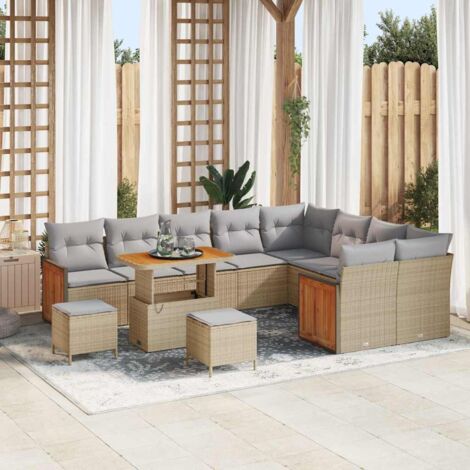 Garten-Sofa-Set 12 pcs Beige Poly-Rattan vidaXL