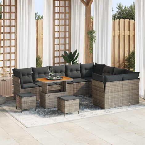 Garten-Sofa-Set 12 pcs Grau Poly-Rattan vidaXL