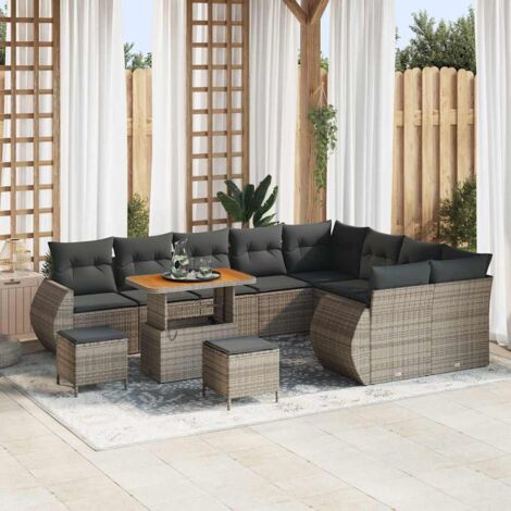 Garten-Sofa-Set 12 pcs Grau Poly-Rattan vidaXL
