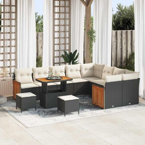 Garten-Sofa-Set 12 pcs Schwarz und Creme Poly-Rattan vidaXL